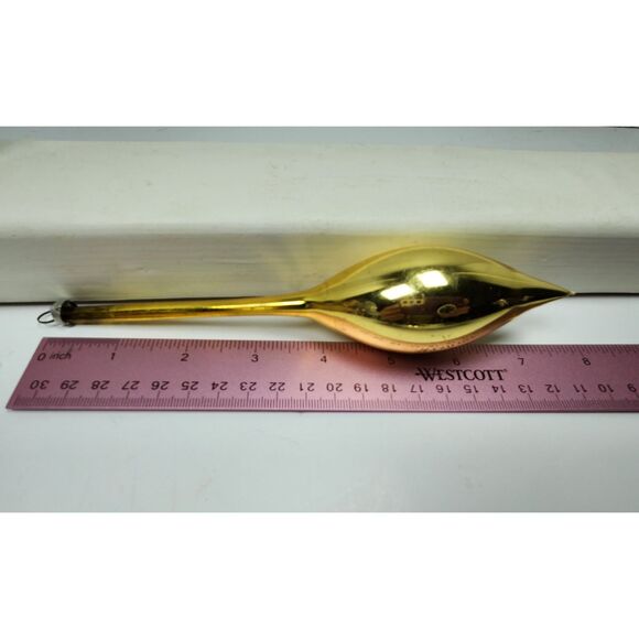 Vintage Elongated Teardrop Blown Glass Christmas Ornament Gold Mercury - Picture 4 of 6